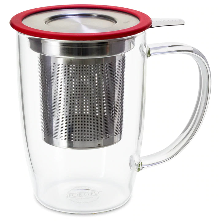 NewLeaf Glass Tall Tea Mug with Infuser & Lid