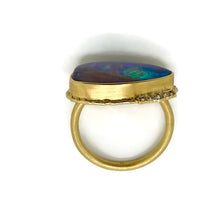 Load image into Gallery viewer, Opalized Wood and Diamond Ring
