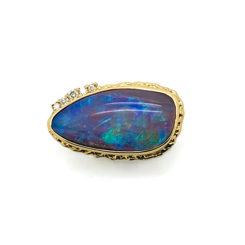 Opalized Wood and Diamond Ring