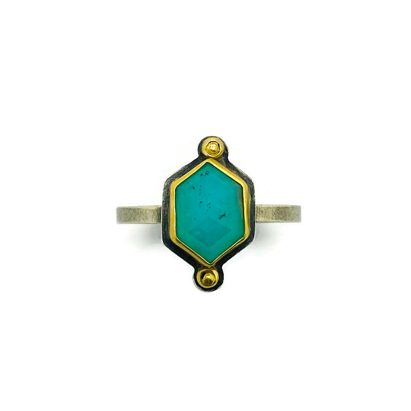 Hexagonal Peruvian Opal Mixed Metal Ring