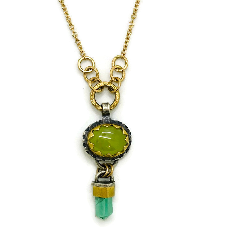 Yellow Opal and Tourmaline Crystal Necklace